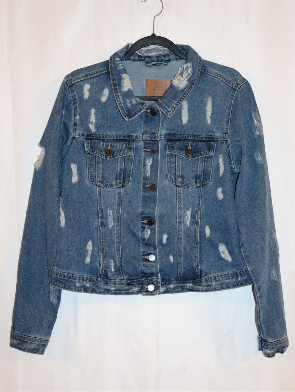 BBJ Los Angeles Medium-Wash Distressed Denim Jacket.